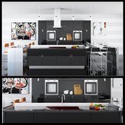 3D model Modern kitchen with vegetables and fruits
