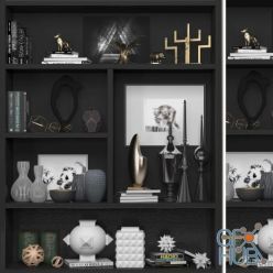 3D model Pattern with panda, vases, books