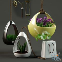 3D model Hanging pots with plants (max, fbx)