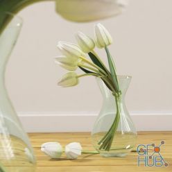 3D model Glass vase curvy with tulips