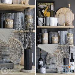 3D model Kitchen shelves decor (Vray, Corona)