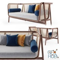 3D model Wood, Rattan, Fabric Cane sofa-02