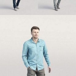 3D model Casual man in a blue shirt walking and talking