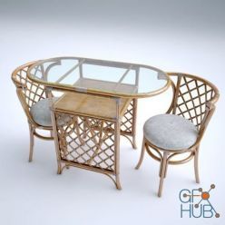 3D model Wicker furniture, table and chair