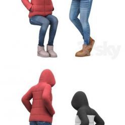 3D model Girl in a jacket with a hood (Vray, Corona)