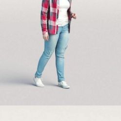 3D model Humano Casual woman in checkered shirt Walking and talking 0214