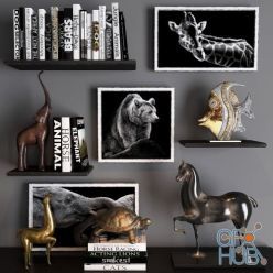 3D model Decorative set with books and animals statuettes