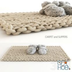 3D model Knitted rug and fluffy slippers