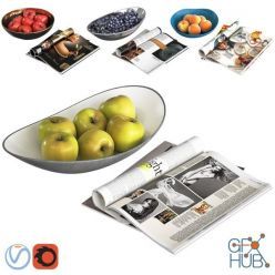 3D model Fruit Bowls and magazines