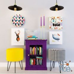 3D model Wardrobe and pouf by KARE