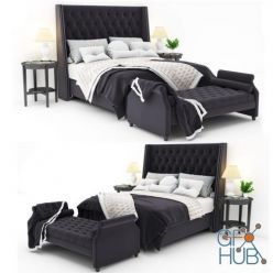 3D model Classic bed with bedclothes and bench