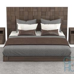 3D model Bed with bed linen and six pillows