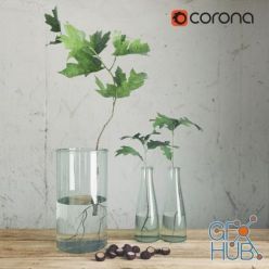 3D model Set of vases with maple branches