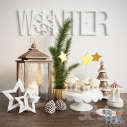 3D model Winter set with cupcakes