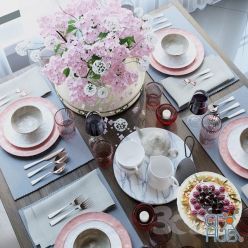 3D model Table setting with hydrangea