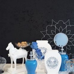 3D model White vases and a horse figurine