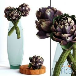 3D model Vase with burgundy artichoke