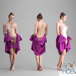 3D model Naked Girl Wearing Bath Towel Scanned PBR