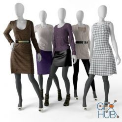 3D model 5 abstract female mannequins
