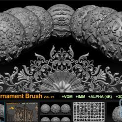 3D model ArtStation Marketplace – 150 Ornament Brushes and Alphas + 3D Models VOL 01