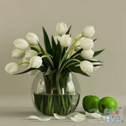 3D model Vase with tulips and apples