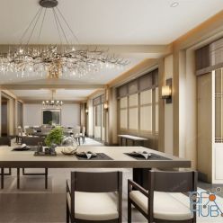 3D model Dining Interior C008 Chinese style Vray