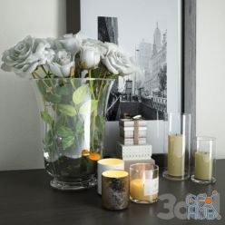 3D model Picture, candles and a vase with roses