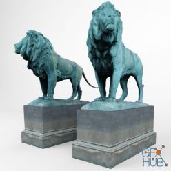 3D model Lion Sculpture on a pedestal