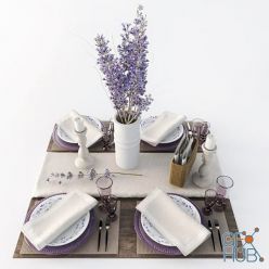 3D model Table setting with lavender