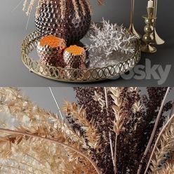 3D model Bouquet of dried flowers in a glass vase on a tray