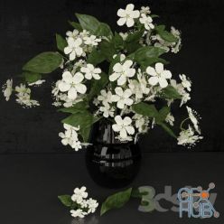 3D model White flowers in a black vase