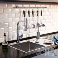 3D model Complete kitchen sink, Artinox + Hansgrohe