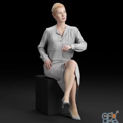 3D model Seated business woman in a strict gray dress (3d scan)