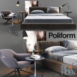 3D model Poliform Set (bed, armchair, tables, lamps, books)