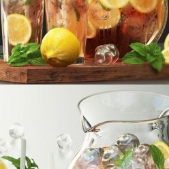 3D model Iced tea with lemon, mint and ice