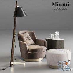 3D model Minotti Jaques armchair with pouf and lamp