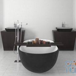 3D model Oval bathtub and sinks
