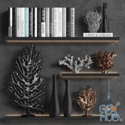 3D model Decorative set of organic coral with books and vases