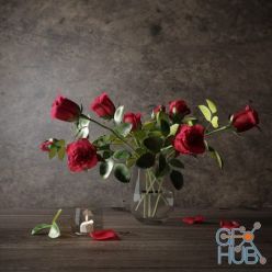 3D model Bouquet of red roses and a candle