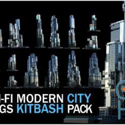 3D model +30 Sci-Fi Modern City Buildings Kitbash Pack