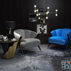 3D model Group of furnishings for the mixed living room 57-1 现代沙发组合