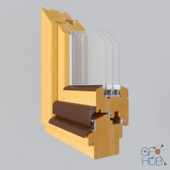 3D model Wooden window. Exhibition sample