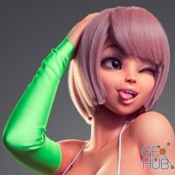 3D model Low-poly Anime Girl Cute Cindy winked