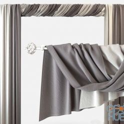 3D model 6 cloth curtains with cornice