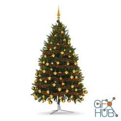 3D model Christmas tree with golden balls