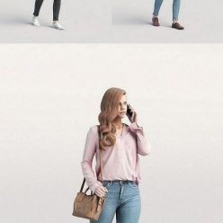 3D model Casual woman walking with a bag and phone