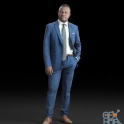 3D model Black business man in a blue suit 3D Scan