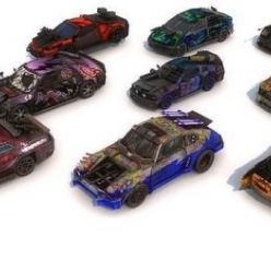 3D model CGTrader – Pack Of 9 low poly game ready monster death race cars Low-poly 3D model