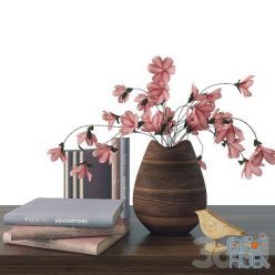 3D model Set with pink bouquet and bird