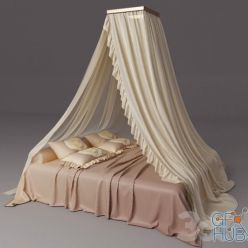 3D model Bed with canopy and pillows